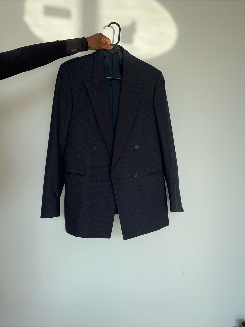 Men's Double-Breasted Pinstripe Blazer - Black